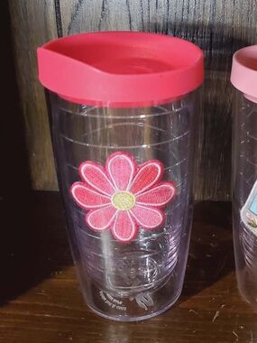 Tavis Pink Flower and Owl Travel Cups with Lids 16oz